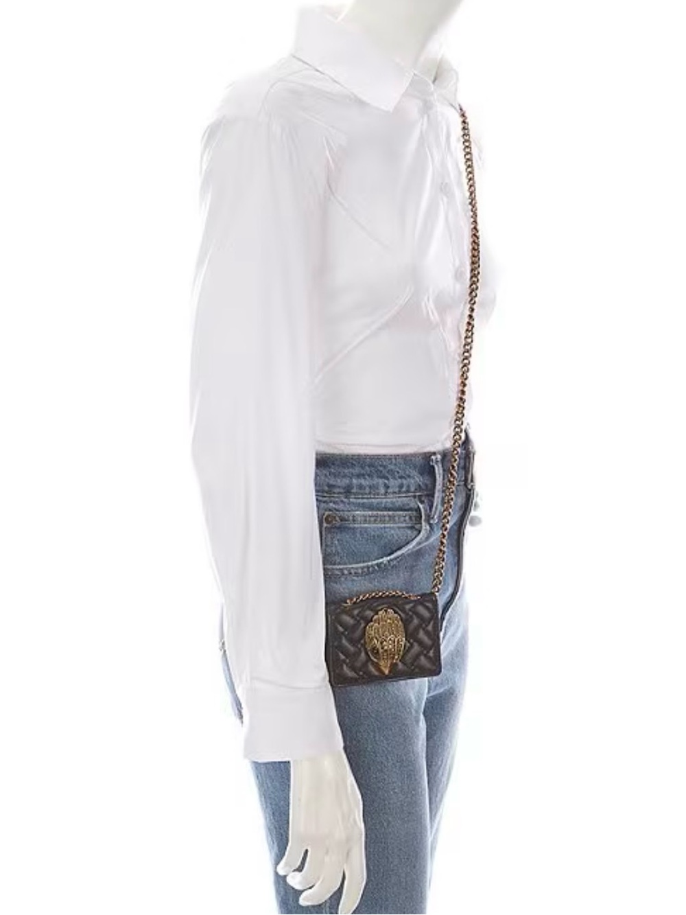 Kurt Geiger Black Quilted Mini Crossbody with Gold Emblem